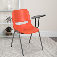 Flash Furniture RUT-EO1-OR-LTAB-GG Orange Ergonomic Shell Chair with Left Handed Flip-Up Tablet Arm